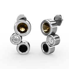 Vinda Küpe - Siyah zirkon, dumanlı kuvars ve swarovski 8 ayar beyaz altın küpe #ub9zdj