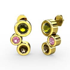 Dumanlı kuvars, peridot ve pembe kuvars 925 ayar altın kaplama gümüş küpe