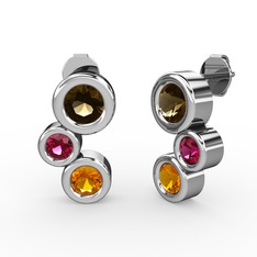 Vinda Küpe - Sitrin, dumanlı kuvars ve rodolit garnet 18 ayar beyaz altın küpe #uu7pvz