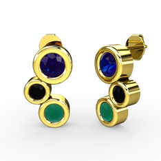 Vinda Küpe - Kök zümrüt, lab safir ve siyah zirkon 14 ayar altın küpe #vixdy3