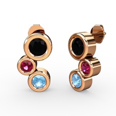 Vinda Küpe - Akuamarin, siyah zirkon ve rodolit garnet 18 ayar rose altın küpe #vr8a5d