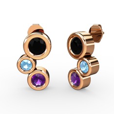 Vinda Küpe - Ametist, siyah zirkon ve akuamarin 925 ayar rose altın kaplama gümüş küpe #w15w54