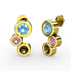 Dumanlı kuvars, akuamarin ve pembe kuvars 925 ayar altın kaplama gümüş küpe