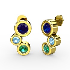 Vinda Küpe - Yeşil kuvars, lab safir ve akuamarin 18 ayar altın küpe #w7aji7