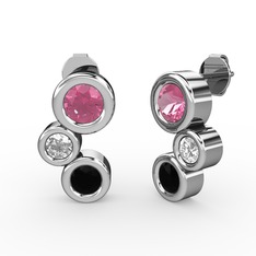 Siyah zirkon, pembe kuvars ve swarovski 14 ayar beyaz altın küpe