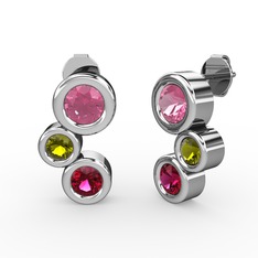 Vinda Küpe - Rodolit garnet, pembe kuvars ve peridot 8 ayar beyaz altın küpe #we2e0a