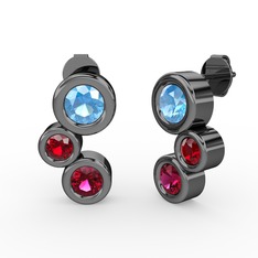 Vinda Küpe - Rodolit garnet, akuamarin ve garnet 925 ayar siyah rodyum kaplama gümüş küpe #wh7miw