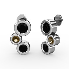 Vinda Küpe - Siyah zirkon ve dumanlı kuvars 8 ayar beyaz altın küpe #why12z