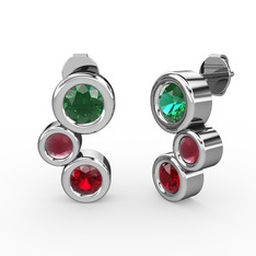 Garnet, yeşil kuvars ve kök yakut 8 ayar beyaz altın küpe