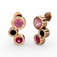 Vinda Küpe - Rodolit garnet, pembe kuvars ve siyah zirkon 8 ayar rose altın küpe #ws36z8