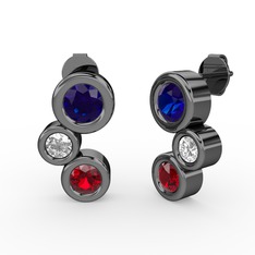 Vinda Küpe - Garnet, lab safir ve swarovski 925 ayar siyah rodyum kaplama gümüş küpe #wwfqzt