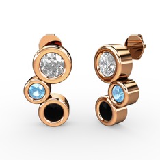 Siyah zirkon, swarovski ve akuamarin 925 ayar rose altın kaplama gümüş küpe