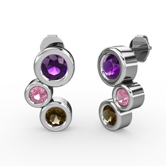 Vinda Küpe - Dumanlı kuvars, ametist ve pembe kuvars 8 ayar beyaz altın küpe #wzb86i