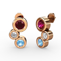 Akuamarin, rodolit garnet ve swarovski 8 ayar rose altın küpe