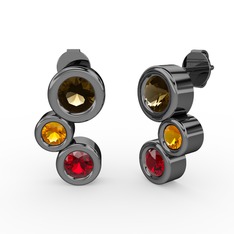 Vinda Küpe - Garnet, dumanlı kuvars ve sitrin 925 ayar siyah rodyum kaplama gümüş küpe #xf1u4n