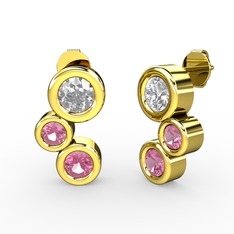 Pembe kuvars ve swarovski 18 ayar altın küpe