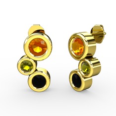 Vinda Küpe - Siyah zirkon, sitrin ve peridot 8 ayar altın küpe #xm9kp1