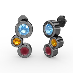 Vinda Küpe - Kök yakut, akuamarin ve sitrin 925 ayar siyah rodyum kaplama gümüş küpe #xrz0zg