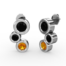 Vinda Küpe - Sitrin ve siyah zirkon 925 ayar gümüş küpe #xy08q7