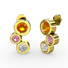 Vinda Küpe - Beyaz zirkon, sitrin ve pembe kuvars 14 ayar altın küpe #y94bp6