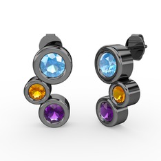 Vinda Küpe - Ametist, akuamarin ve sitrin 925 ayar siyah rodyum kaplama gümüş küpe #ygok39