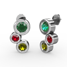 Vinda Küpe - Peridot, yeşil kuvars ve garnet 14 ayar beyaz altın küpe #ykjnrb