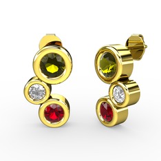 Garnet, peridot ve swarovski 14 ayar altın küpe