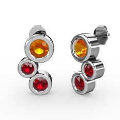 Garnet ve sitrin 8 ayar beyaz altın küpe