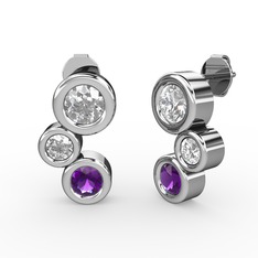 Vinda Küpe - Ametist ve beyaz zirkon 8 ayar beyaz altın küpe #z1pb6e