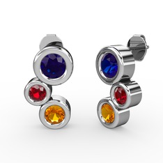 Vinda Küpe - Sitrin, lab safir ve garnet 18 ayar beyaz altın küpe #z68s4e