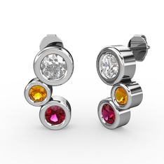Rodolit garnet, pırlanta ve sitrin 925 ayar gümüş küpe (1.84 karat)