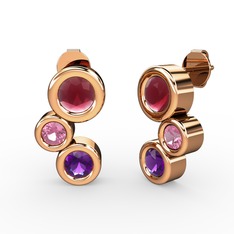 Vinda Küpe - Ametist, kök yakut ve pembe kuvars 8 ayar rose altın küpe #zek456