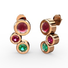 Yeşil kuvars, kök yakut ve rodolit garnet 8 ayar rose altın küpe
