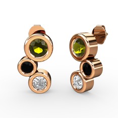 Beyaz zirkon, peridot ve siyah zirkon 18 ayar rose altın küpe