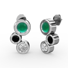 Vinda Küpe - Swarovski, kök zümrüt ve siyah zirkon 14 ayar beyaz altın küpe #zhvqdq