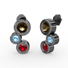 Garnet, dumanlı kuvars ve akuamarin 925 ayar siyah rodyum kaplama gümüş küpe