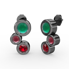 Vinda Küpe - Garnet, kök zümrüt ve kök yakut 925 ayar siyah rodyum kaplama gümüş küpe #zwg2xp