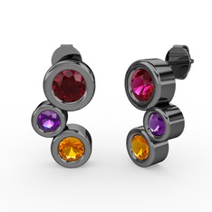 Vinda Küpe - Sitrin, rodolit garnet ve ametist 925 ayar siyah rodyum kaplama gümüş küpe #zygnfz