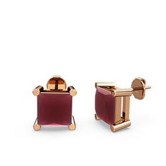 Meira Tektaş Kare Küpe - Kök yakut 925 ayar rose altın kaplama gümüş küpe #1dia2st