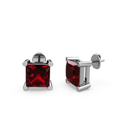 Garnet 8 ayar beyaz altın küpe