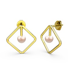 Perla İnci Küpe - Pembe inci 18 ayar altın küpe #misdpq