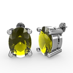 Peridot 14 ayar beyaz altın küpe