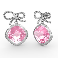 Pembe kuvars 18 ayar beyaz altın küpe