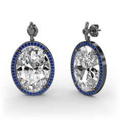 Nada Küpe - Swarovski ve lab safir 925 ayar siyah rodyum kaplama gümüş küpe #10687v1