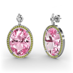 Pembe kuvars ve peridot 925 ayar gümüş küpe