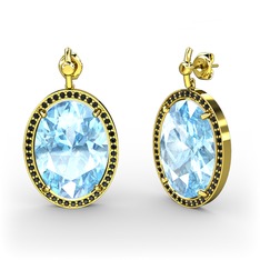 Nada Küpe - Akuamarin ve siyah zirkon 925 ayar altın kaplama gümüş küpe #10gl95i