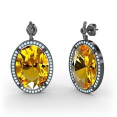 Nada Küpe - Sitrin ve akuamarin 925 ayar siyah rodyum kaplama gümüş küpe #10z2ig0