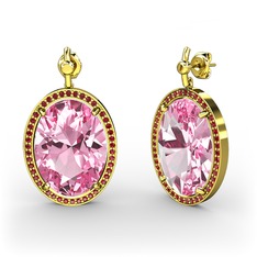 Nada Küpe - Pembe kuvars ve garnet 8 ayar altın küpe #11of07e