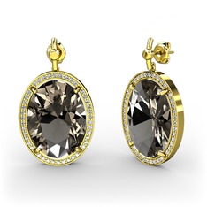 Nada Küpe - Dumanlı kuvars ve pırlanta 925 ayar altın kaplama gümüş küpe (1.26 karat) #11ownbf