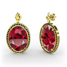 Nada Küpe - Garnet ve siyah zirkon 14 ayar altın küpe #11ts68x